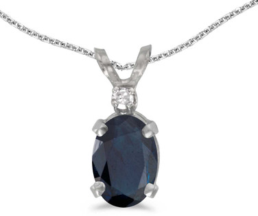 Image of 14k White Gold Oval Sapphire And Diamond Pendant (Chain NOT included) (CM-P6411XW-09)