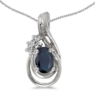 Image of 14k White Gold Oval Sapphire And Diamond Teardrop Pendant (Chain NOT included)