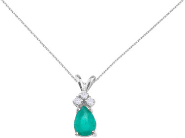 Image of 14K White Gold Pear-Shaped Emerald & .05ctw Diamond Pendant (Chain NOT included)