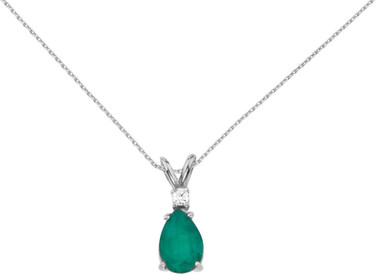 Image of 14K White Gold Pear-Shaped Emerald & Diamond Oval Pendant (Chain NOT included)
