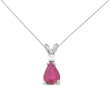 Image of 14K White Gold Pear-Shaped Ruby & Diamond Oval Pendant (Chain NOT included)