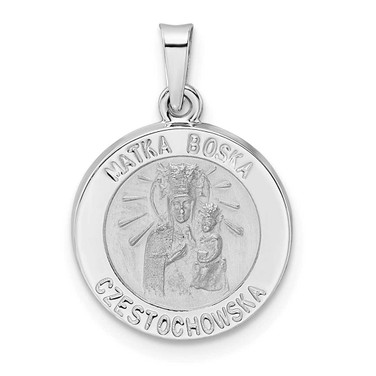 Image of 14K White Gold Polished & Satin Hollow Matka Boska Medal Pendant