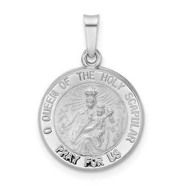 Image of 14K White Gold Polished & Satin Hollow Queen of Holy Scapular Medal Pendant