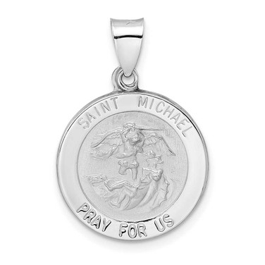 Image of 14K White Gold Polished & Satin Hollow St Michael Medal Pendant XR1945