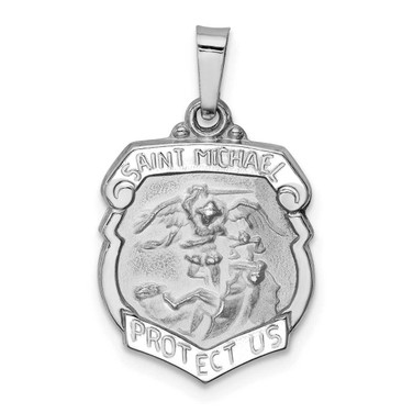 Image of 14K White Gold Polished & Satin St. Michael Medal Pendant XR1367