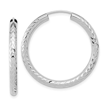 Image of 30mm 14K White Gold Polished & Shiny-Cut Endless Hoop Earrings TF1006W