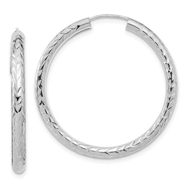 Image of 34mm 14K White Gold Polished & Shiny-Cut Endless Hoop Earrings TF1007W