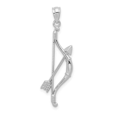 Image of 14K White Gold Polished & Textured Bow & Arrow Pendant