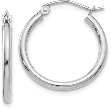 Image of 20mm 14K White Gold Polished 2mm Tube Hoop Earrings T828