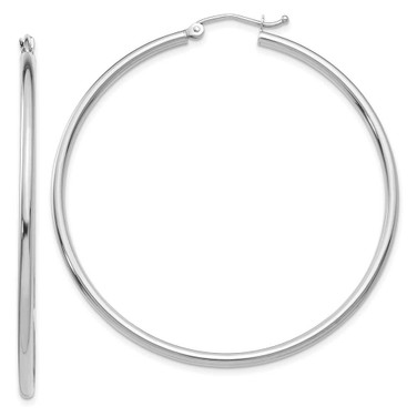 Image of 50mm 14K White Gold Polished 2mm Tube Hoop Earrings T833