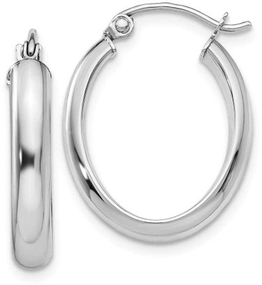 Image of 10mm 14K White Gold Polished 3.75mm Oval Tube Hoop Earrings TF116
