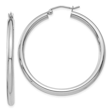 Image of 40mm 14K White Gold Polished 3mm Lightweight Tube Hoop Earrings T847L