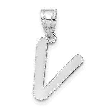 Image of 14K White Gold Polished Bubble Letter V Initial Pendant