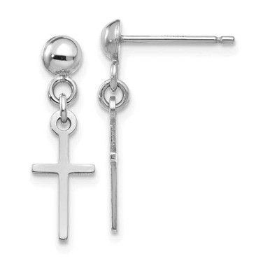 Image of 20.5mm 14K White Gold Polished Cross Dangle Post Earrings