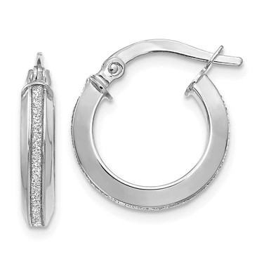 Image of 14mm 14K White Gold Polished Glimmer Infused Hoop Earrings LE332