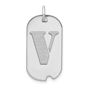 Image of 14K White Gold Polished Letter V Initial Dog Tag Pendant