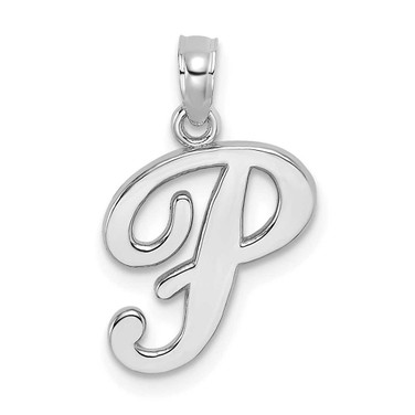 Image of 14K White Gold Polished P Script Initial Pendant