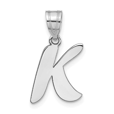 Image of 14K White Gold Polished Script Letter K Initial Pendant