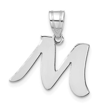 Image of 14K White Gold Polished Script Letter M Initial Pendant