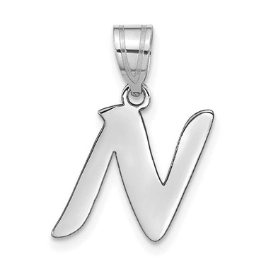 Image of 14K White Gold Polished Script Letter N Initial Pendant