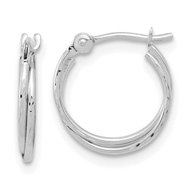 Image of 12.9mm 14K White Gold Polished Shiny-Cut Double Hoop Earrings