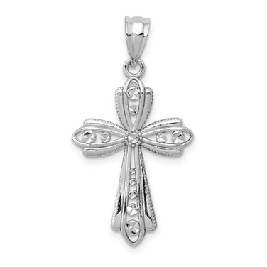 Image of 14K White Gold Polished Shiny-Cut Fancy Cross Pendant