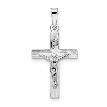 Image of 14K White Gold Polished Solid INRI Striped Crucifix Pendant XR2067
