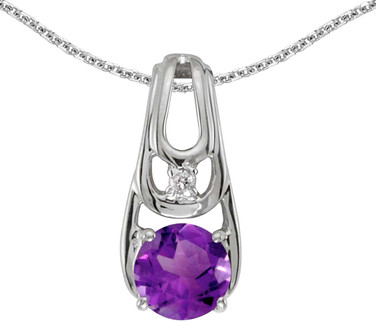 Image of 14k White Gold Round Amethyst And Diamond Pendant (Chain NOT included)