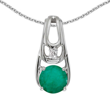 Image of 14k White Gold Round Emerald And Diamond Pendant (Chain NOT included)