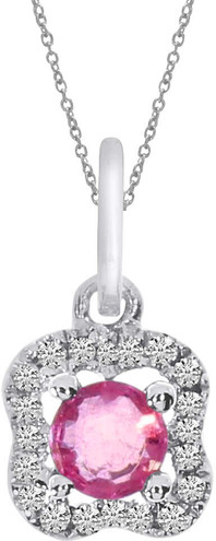Image of 14K White Gold Round Ruby & Diamond Pendant (Chain NOT included) P3382W-07