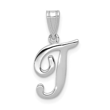 Image of 14K White Gold Script Letter T Initial Pendant