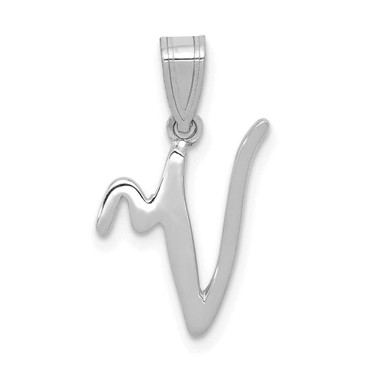 Image of 14K White Gold Script Letter V Initial Pendant