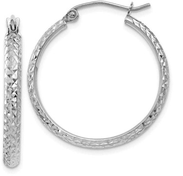 Image of 25mm 14K White Gold Shiny-Cut 2.8X25mm Hollow Hoop Earrings