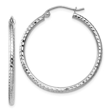 Image of 30mm 14K White Gold Shiny-Cut 2mm Round Tube Hoop Earrings TC220