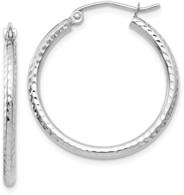 Image of 25mm 14K White Gold Shiny-Cut 2mm Round Tube Hoop Earrings TC221