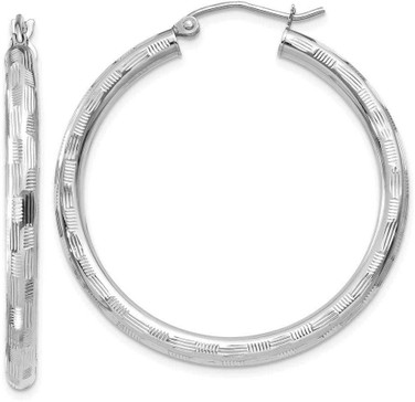 Image of 35mm 14K White Gold Textured Hoop Earrings TF624