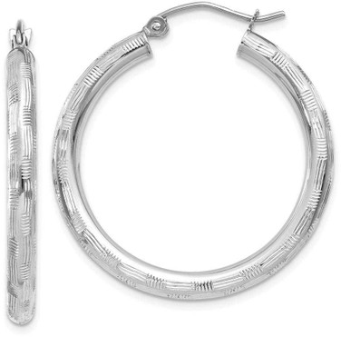Image of 30mm 14K White Gold Textured Hoop Earrings TF625