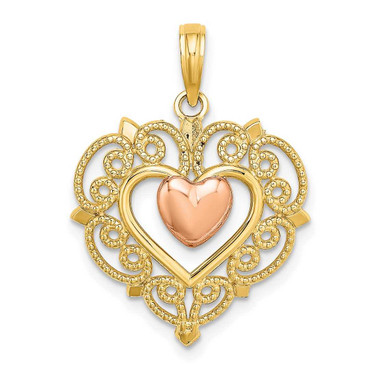 Image of 14k Yellow & Rose Gold Heart w/ Lace Trim Pendant
