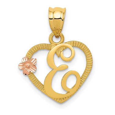 Image of 14K Yellow & Rose Gold Initial E In Heart Pendant