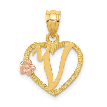 Image of 14K Yellow & Rose Gold Initial V In Heart Pendant Image of 14K Yellow & Rose Gold Initial V In Heart Pendant