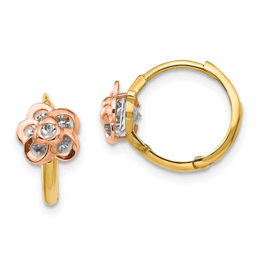 Image of 12mm 14k Yellow & Rose Gold Madi K CZ Flower Hinged Hoop Earrings