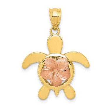 Image of 14K Yellow & Rose Gold Plumeria Flower Turtle Pendant