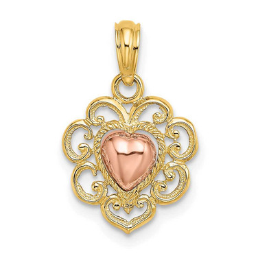 Image of 14k Yellow & Rose Gold Polished & Textured Heart Pendant