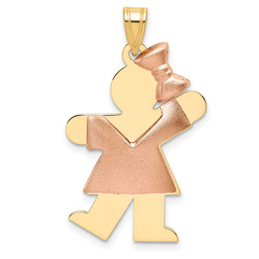 Image of 14K Yellow & Rose Gold Puffed Girl w/ Bow On Right Pendant