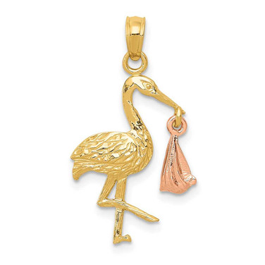Image of 14K Yellow & Rose Gold Stork & Baby Pendant