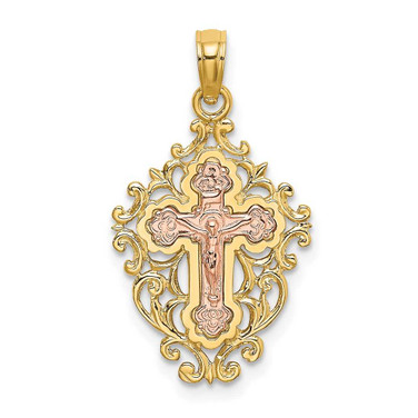 Image of 14k Yellow & Rose Gold w/ Lace Trim Crucifix Pendant