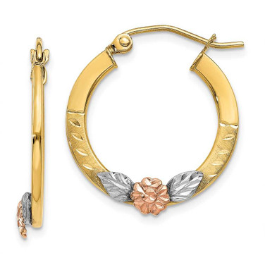 Image of 21mm 14k Yellow & Rose Gold w/ Rhodium Shiny-Cut Flower Hoop Earrings
