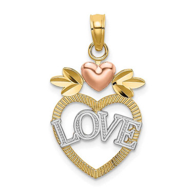 Image of 14k Yellow & Rose Gold w/ Rhodium White Love Inside Heart w/ Pink Heart Pendant