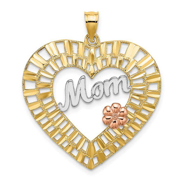 Image of 14k Yellow & Rose Gold with Rhodium & Shiny-Cut Mom Heart Pendant