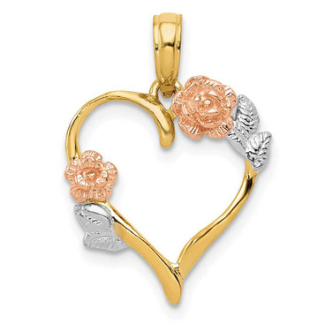 Image of 14k Yellow & Rose Gold with Rhodium Polished Flower Heart Pendant